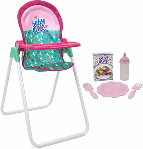 Baby Alive: Doll Highchair Set - Green, Pink, Hearts - for Dolls Up to 24", 5 Matching Feeding Accessories, Rotating Seat, Folding, Kids Toy Ages 3 