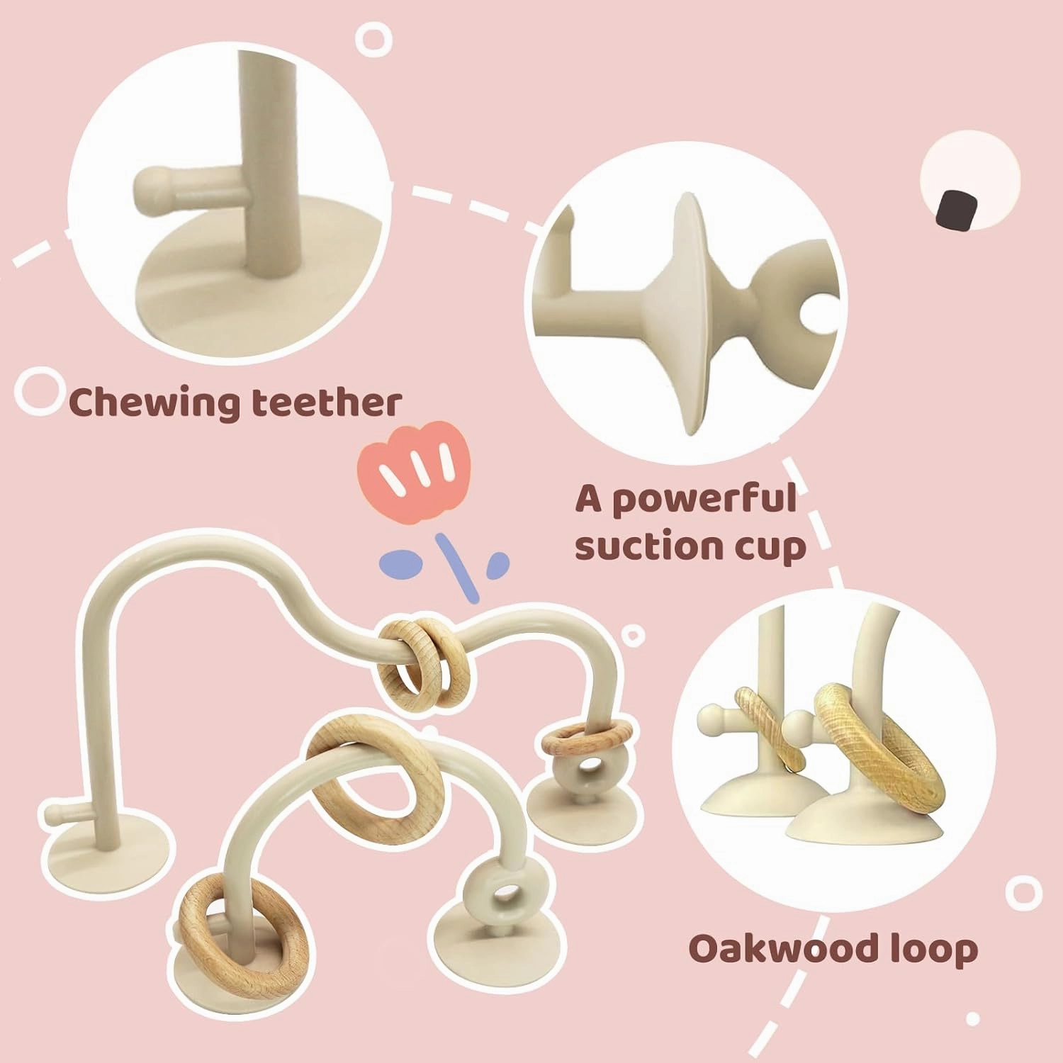 Baby High Chair Suction Toys Teething Chew - Baby Teething Toys Silicone Teethers, Table Toys, Food Grade Silicon for 6 12 18 Months (Beige Pink)