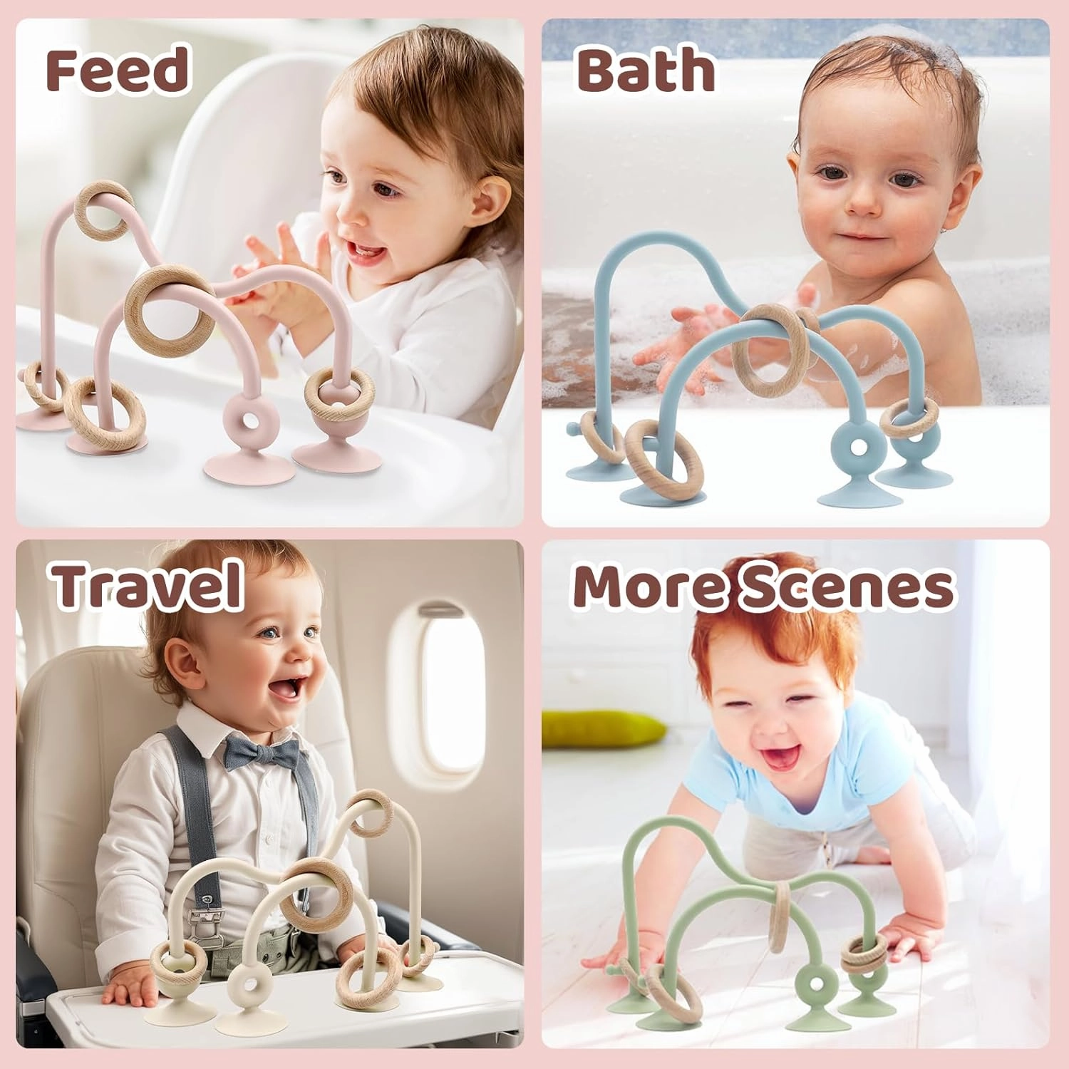 Baby High Chair Suction Toys Teething Chew - Baby Teething Toys Silicone Teethers, Table Toys, Food Grade Silicon for 6 12 18 Months (Beige Pink)