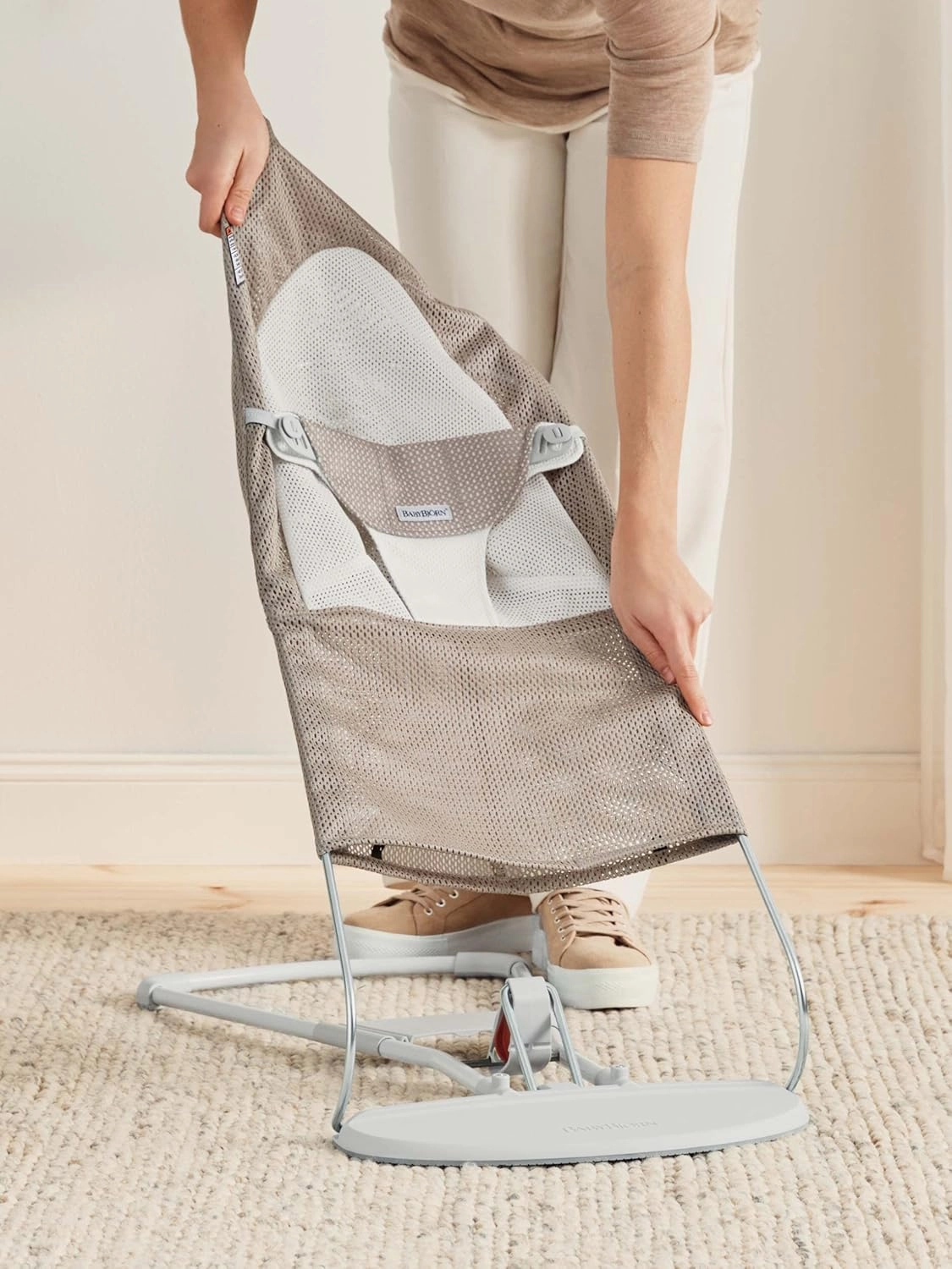 BabyBjörn Extra Fabric seat for Bouncer, Mesh, Gray Beige/White