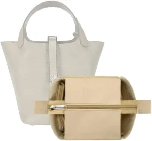 Bag Organizer for Hermes Picotin PM 18 (13L x 18H x 18D cm)|Handmade Custom Bag Insert|2mm Felt Bag Liner|Women Handbag Shaper (Beige, Style B: Zipper Cap)