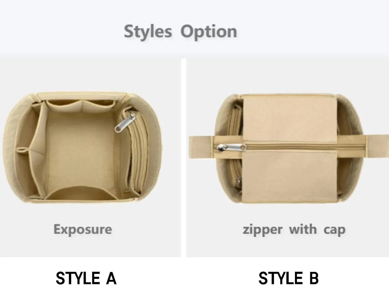 Bag Organizer for Hermes Picotin PM 18 (13L x 18H x 18D cm)|Handmade Custom Bag Insert|2mm Felt Bag Liner|Women Handbag Shaper (Beige, Style B: Zipper Cap)
