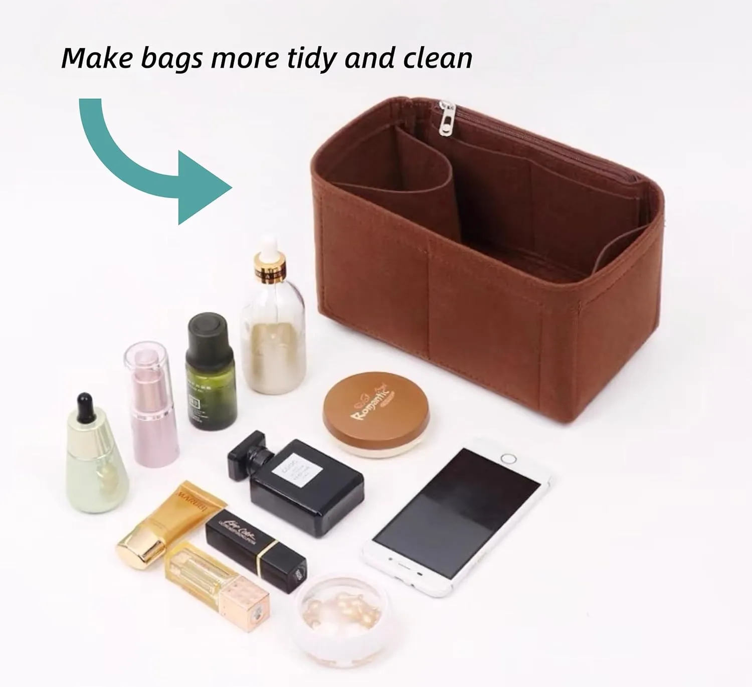 Bag Organizer for The Row Soft Margaux 10 Bag(10 x 7 x 7.5 in)|Handmade Custom Bag Insert|2mm Felt Bag Liner|Women Handbag Shaper (Beige, Style B)