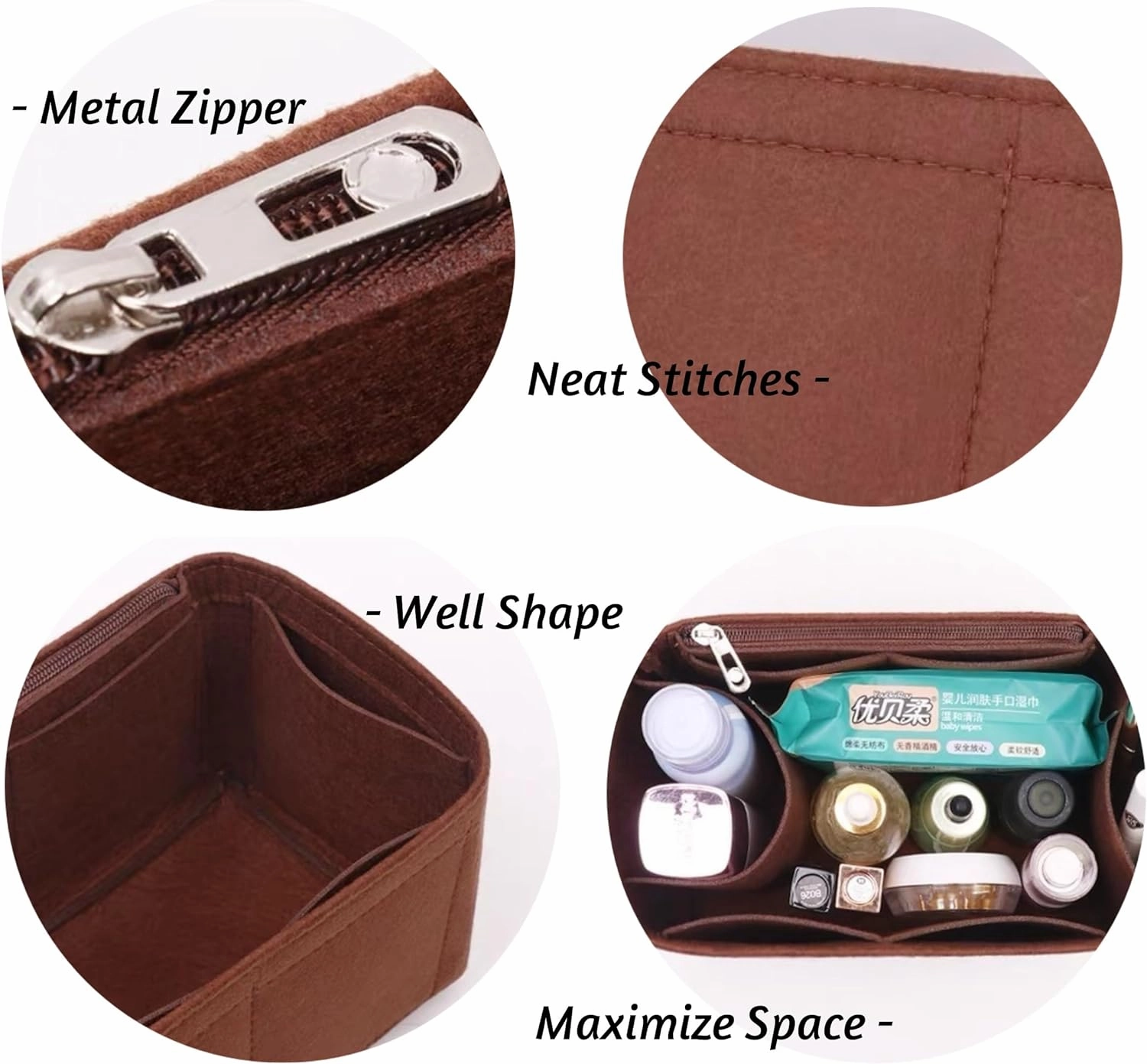 Bag Organizer for Hermes Garden Party 36 (36L x 26H x 17D cm)|Handmade Custom Bag Insert|2mm Felt Bag Liner|Women Handbag Shaper (Brown, Style C)