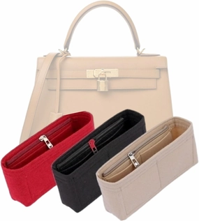 Bag Organizer for Hermes Kelly 20 Handbag (20L x 16H x 10D cm)|Handmade Custom Bag Insert|2mm Felt Bag Liner|Women Handbag Shaper (Beige, Style B: Side Zipper)