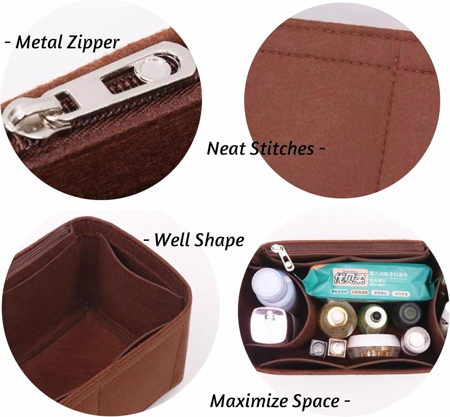 Bag Organizer for Loewe Medium Squeeze Bag(34L x 33H x 13.5D cm)|Handmade Custom Bag Insert|2mm Felt Bag Liner|Women Handbag Shaper (Brown, Style A)