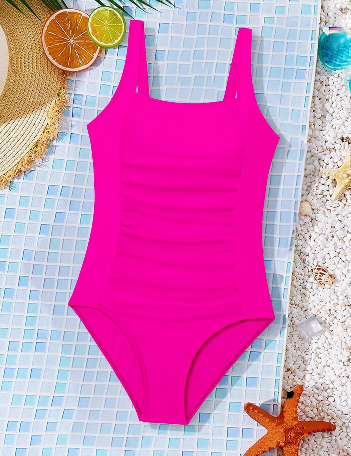 BAVEDER Girls Swimsuit One Piece Swimsuits Solid Ruched Bathing Suit for Girls Full Coverage Modest Padded Swimwear 9-16y