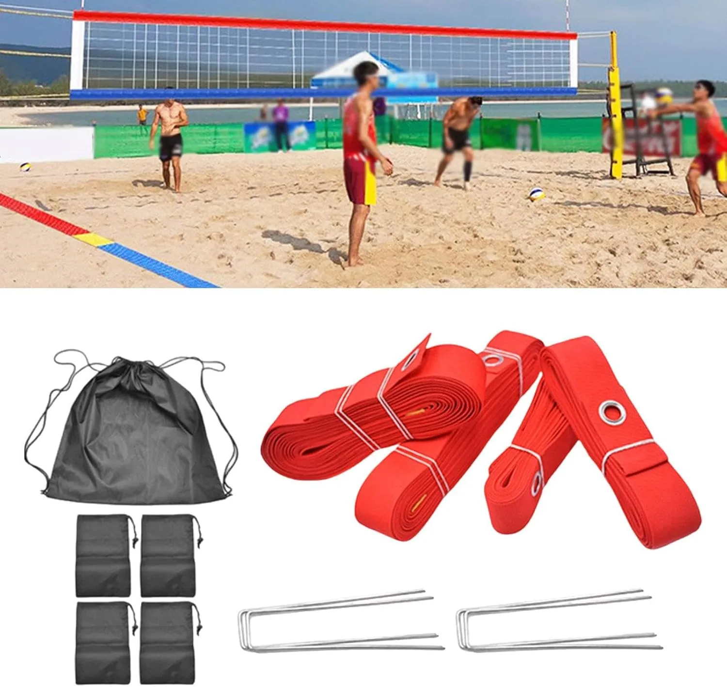 Beach Volleyball Lines with Drawstring Bag Professional Workout (8M 16M Length) Court Marker for Grassland Activities Sports