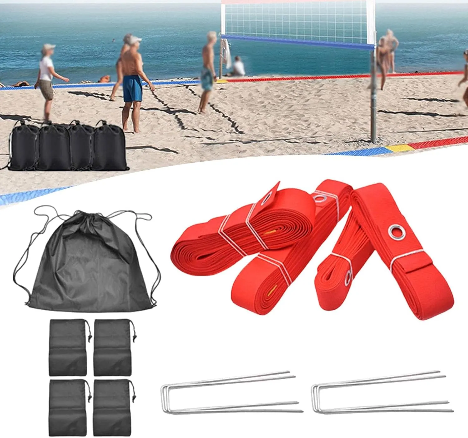 Beach Volleyball Lines with Drawstring Bag Professional Workout (8M 16M Length) Court Marker for Grassland Activities Sports