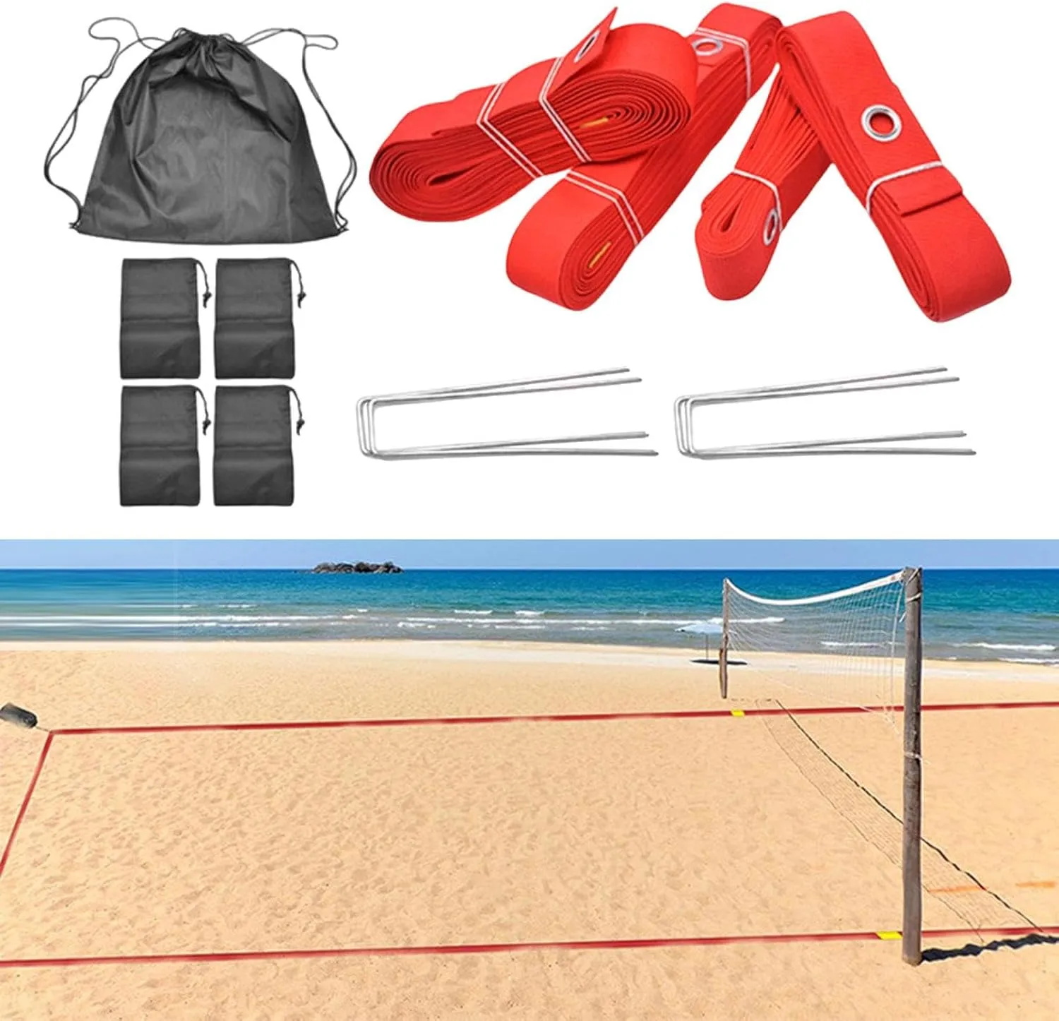 Beach Volleyball Lines with Drawstring Bag Professional Workout (8M 16M Length) Court Marker for Grassland Activities Sports