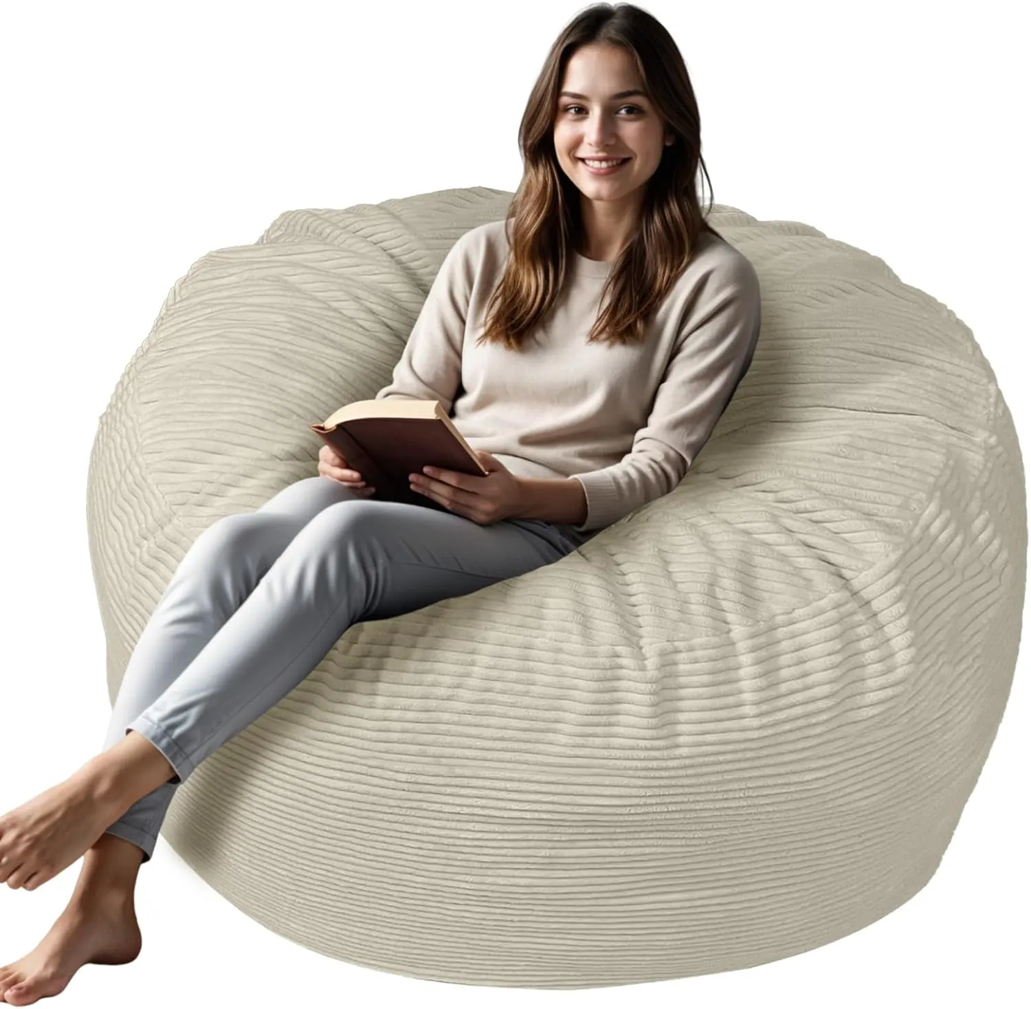 Bean Bag Chairs for Adults (Beige, 4 Feet)