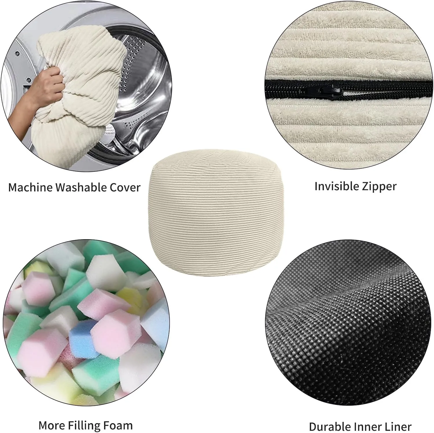 Bean Bag Chairs for Adults (Beige, 4 Feet)