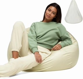 Beanbag Cover with Liner Only Removable 3ft (No Filler) Ultra Soft Velvety Luxurious Stretch Microfiber Suede Beanbag Chair Cover for Adults Indoor Pear Style Large - Beige