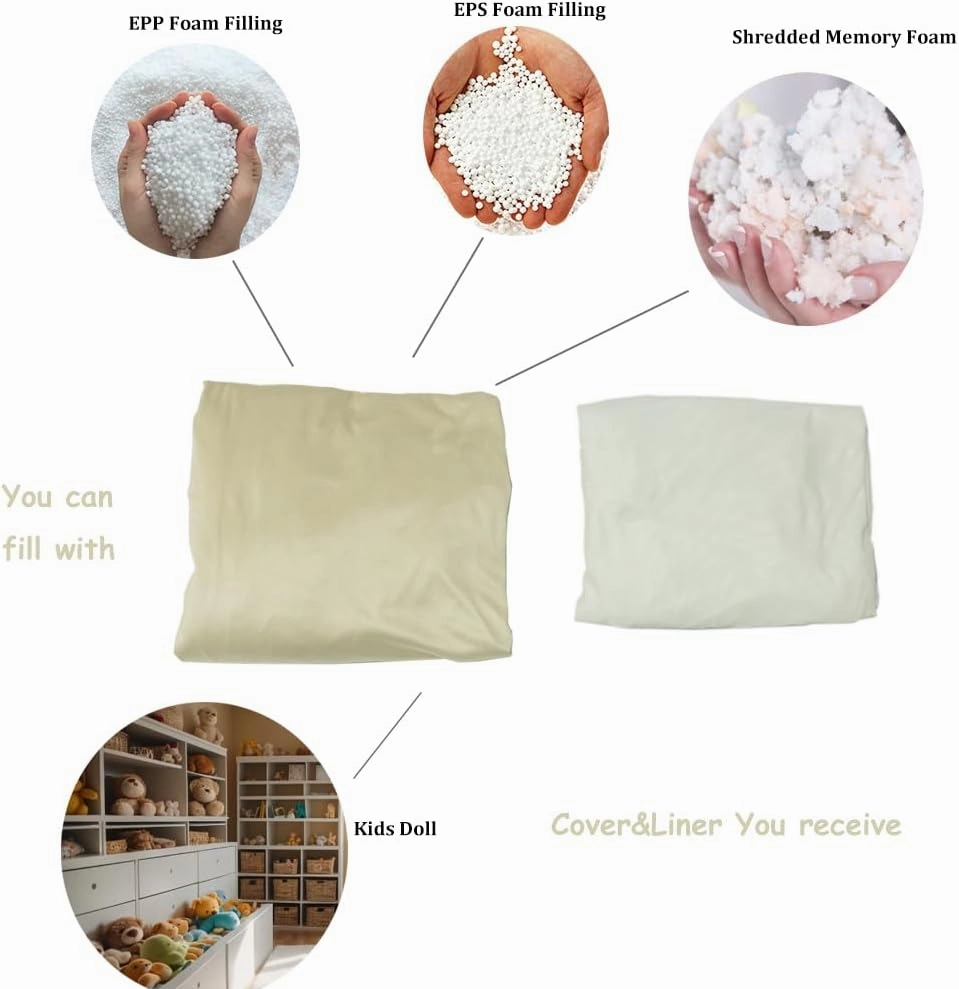 Beanbag Cover with Liner Only Removable 3ft (No Filler) Ultra Soft Velvety Luxurious Stretch Microfiber Suede Beanbag Chair Cover for Adults Indoor Pear Style Large - Beige