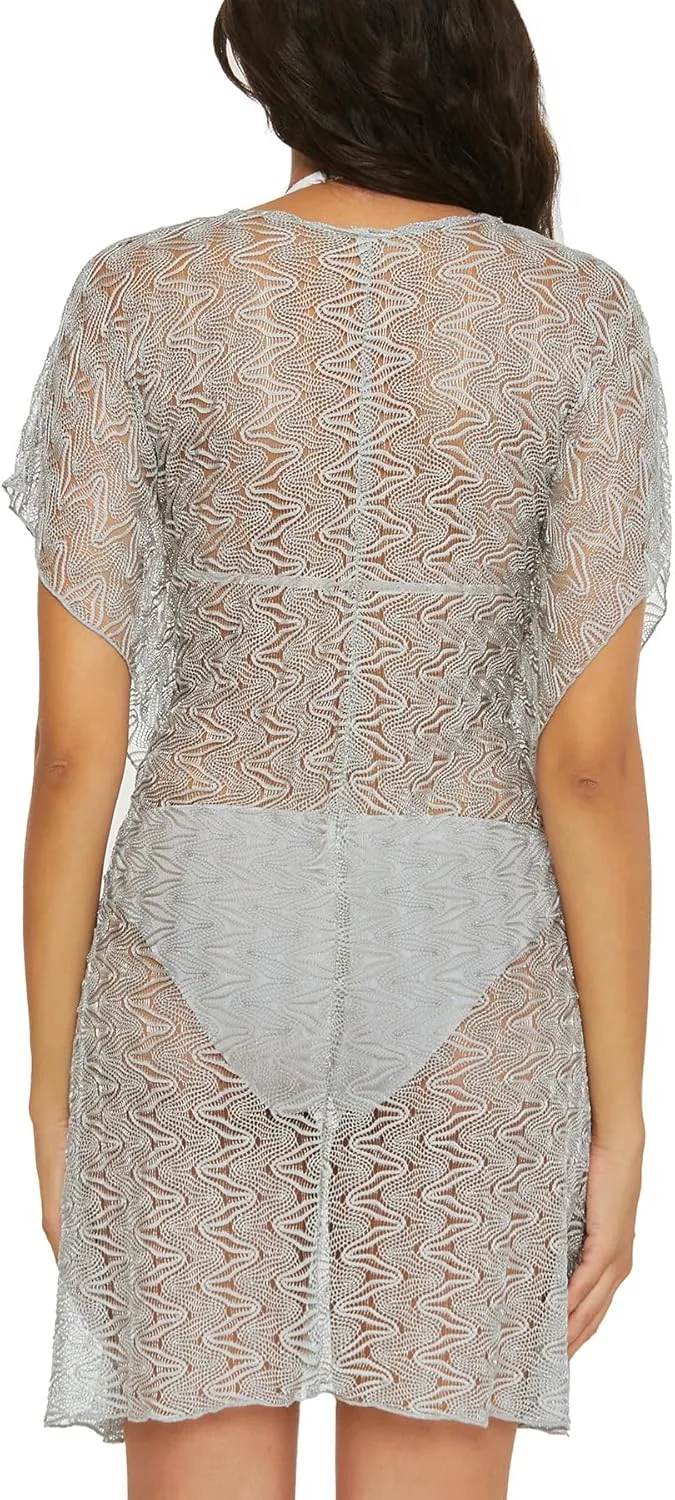 BECCA Women's Standard Riviera Tunic, Plunge Neck, Crochet, Beach Cover Ups