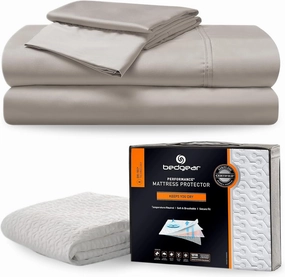 Bedgear Ultimate King Bedding Bundle: Hyper-Cotton Sheet Set and Dri-Tec Performance Mattress Protector - Medium Beige
