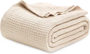 Bedsure 100% Cotton Blanket Twin XL Size for Bed - Breathable and Soft, Waffle Weave Blanket for Summer Spring, Beige, 66x90 inches