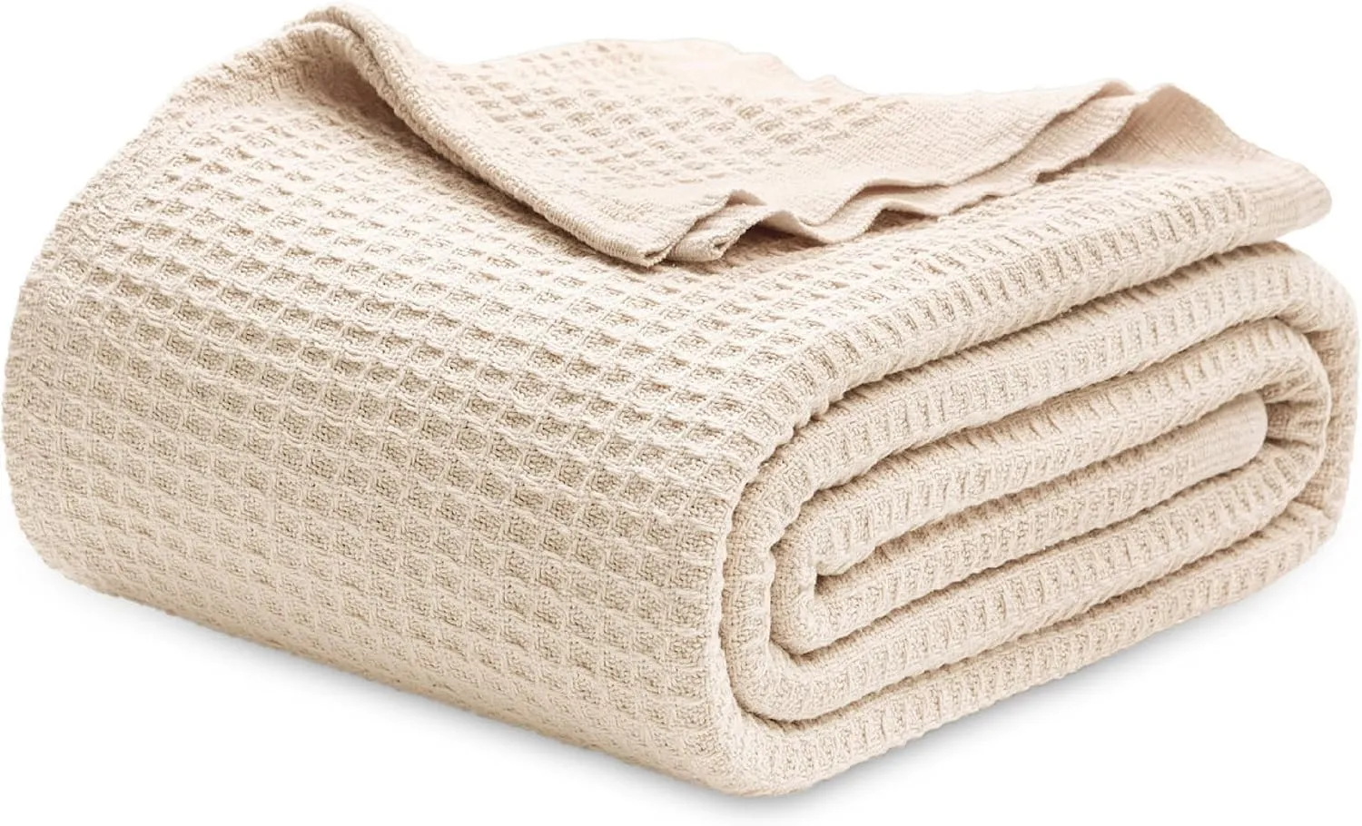 Bedsure 100% Cotton Blanket Twin XL Size for Bed - Breathable and Soft, Waffle Weave Blanket for Summer Spring, Beige, 66x90 inches