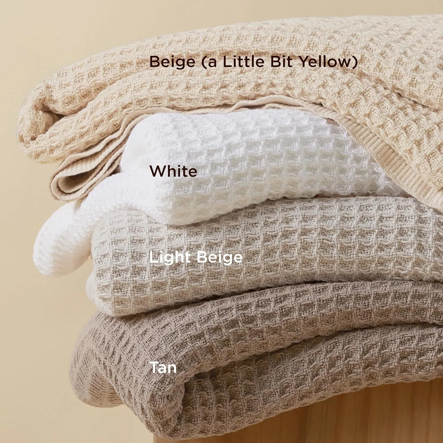 Bedsure 100% Cotton Blanket Twin XL Size for Bed - Breathable and Soft, Waffle Weave Blanket for Summer Spring, Beige, 66x90 inches