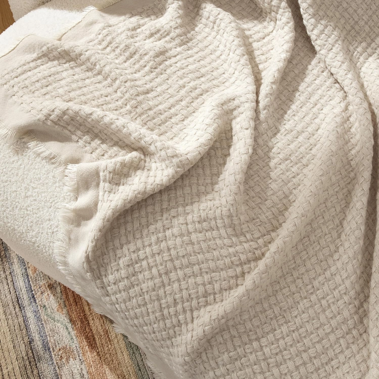 Bedsure Beige Throw Blankets for Couch - Decorative Woven Throws Blanket with Tassels - Soft and Lightweight Farmhouse Throw Blankets for Sofa and Bed (50x60 Inches)