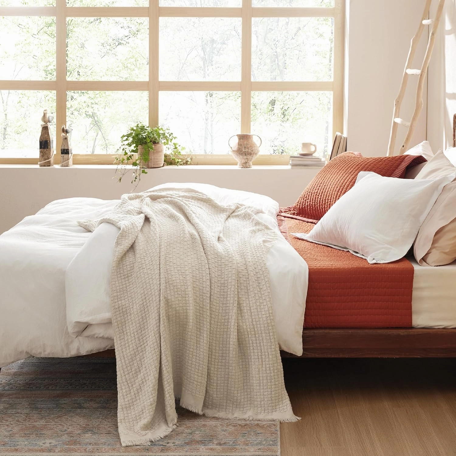 Bedsure Beige Throw Blankets for Couch - Decorative Woven Throws Blanket with Tassels - Soft and Lightweight Farmhouse Throw Blankets for Sofa and Bed (50x60 Inches)