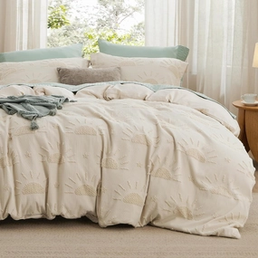 Bedsure Boho Duvet Cover - Boho Bedding Duvet Cover Set for All Seasons, Shabby Chic Jacquard Duvet Cover,Comforter Not Included (Beige,Sun Design,104"x90")