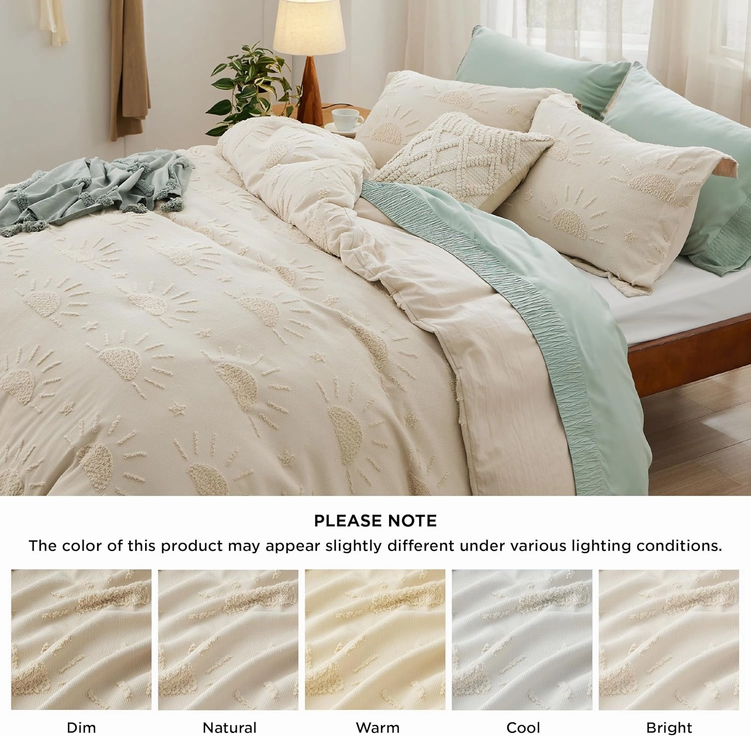 Bedsure Boho Duvet Cover - Boho Bedding Duvet Cover Set for All Seasons, Shabby Chic Jacquard Duvet Cover,Comforter Not Included (Beige,Sun Design,104"x90")