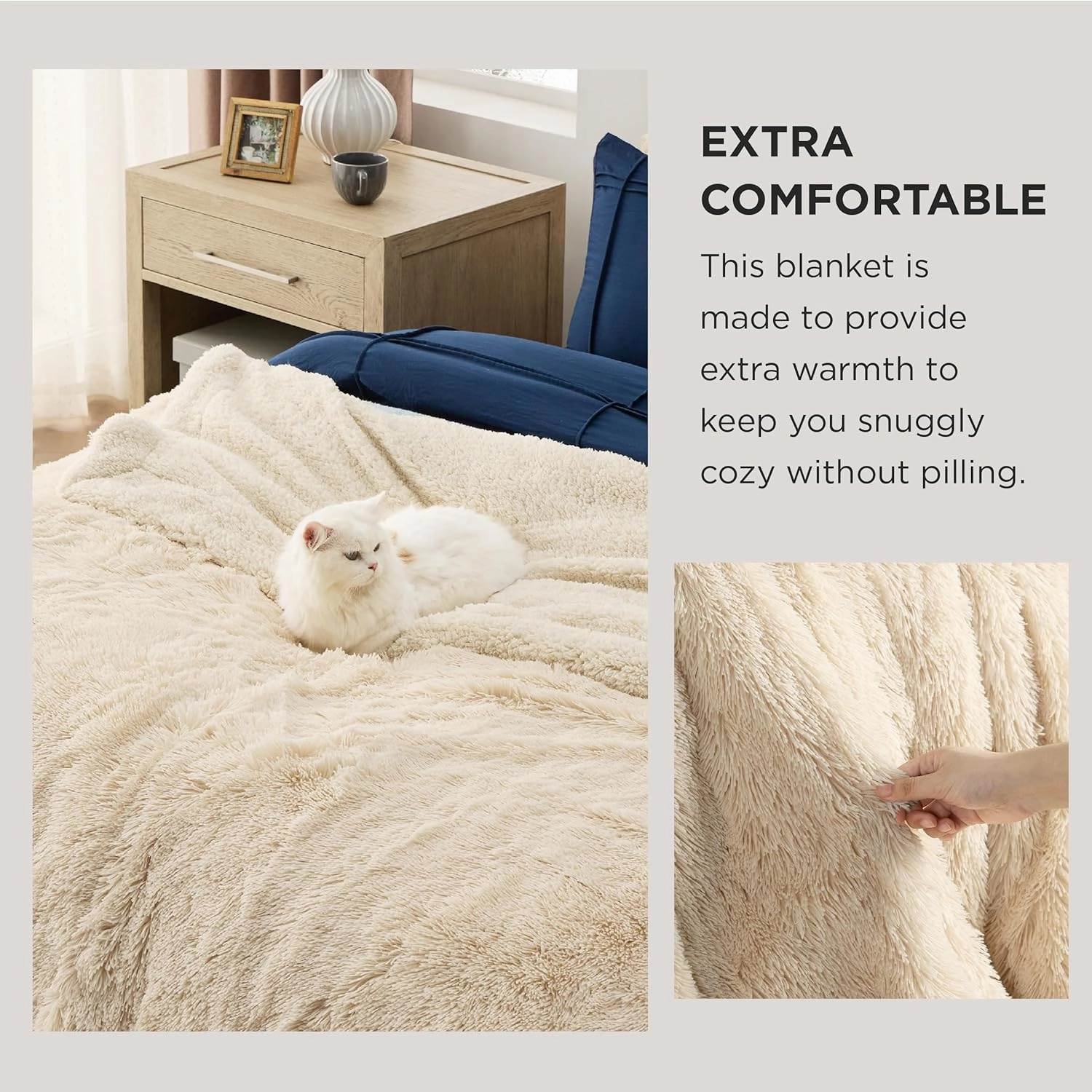 Bedsure Fluffy Beige Throw Blanket Gifts for Women, Kids, Soft Fleece Cozy Fuzzy Sherpa Plush Warm Minky Thick Faux Fur Throws for Couch, Bed, Beige Decor Spring Blanket Gifts for Mom Dad, 50x60