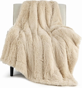Bedsure Fluffy Beige Throw Blanket Gifts for Women, Kids, Soft Fleece Cozy Fuzzy Sherpa Plush Warm Minky Thick Faux Fur Throws for Couch, Bed, Beige Decor Spring Blanket Gifts for Mom Dad, 50x60