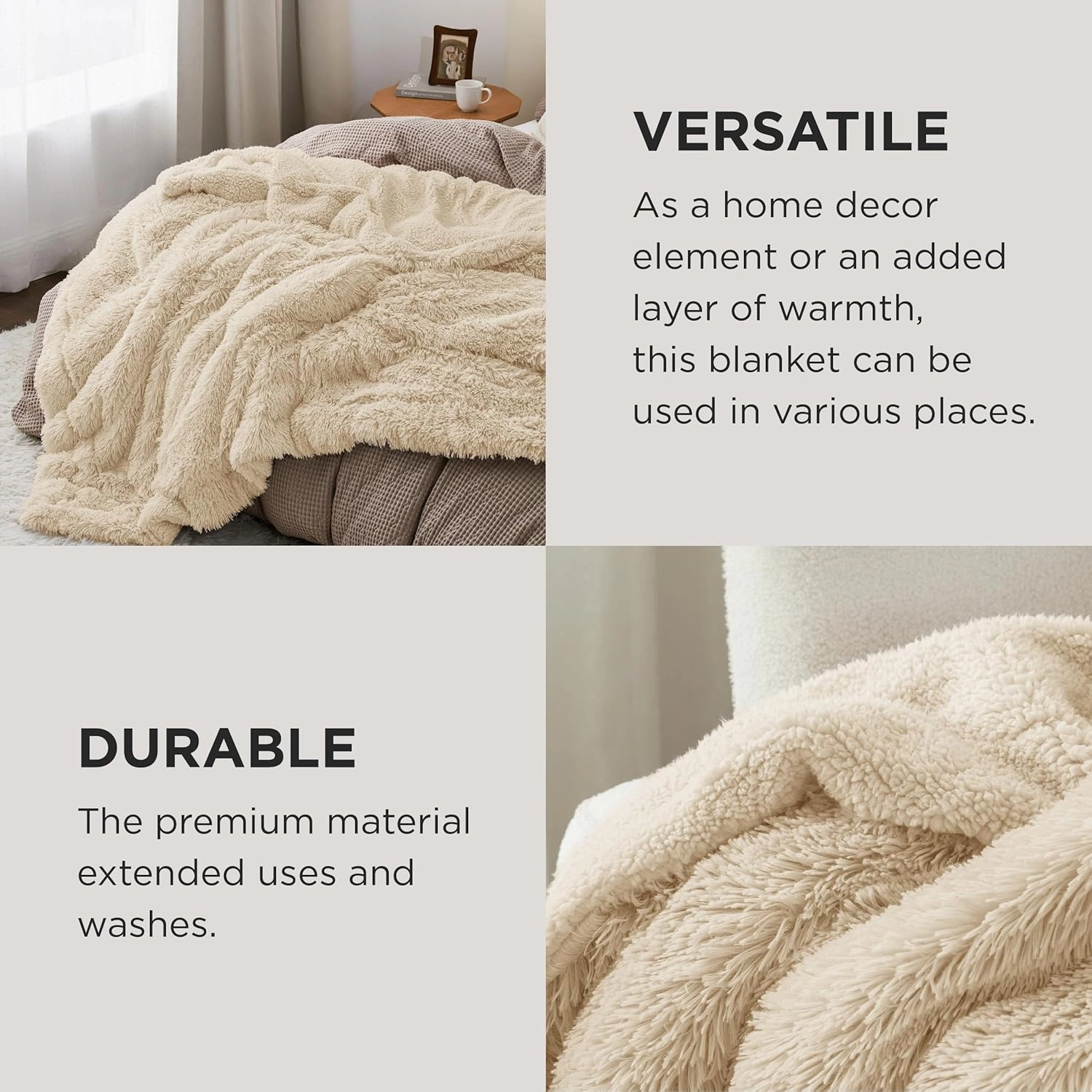 Bedsure Fluffy Beige Throw Blanket Gifts for Women, Kids, Soft Fleece Cozy Fuzzy Sherpa Plush Warm Minky Thick Faux Fur Throws for Couch, Bed, Beige Decor Spring Blanket Gifts for Mom Dad, 50x60