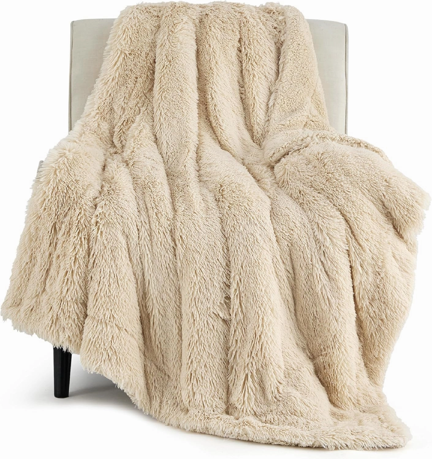 Bedsure Fluffy Beige Throw Blanket Gifts for Women, Kids, Soft Fleece Cozy Fuzzy Sherpa Plush Warm Minky Thick Faux Fur Throws for Couch, Bed, Beige Decor Spring Blanket Gifts for Mom Dad, 50x60