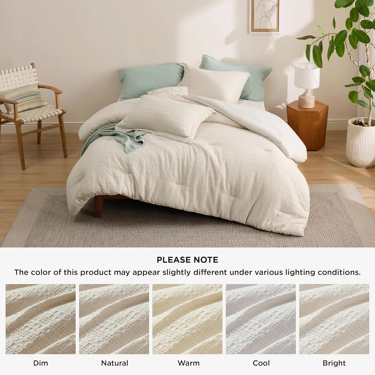 Bedsure Waffle Comforter Set Queen, Soft and Breathable Beige Bedding Comforter Set, 3 Pieces, 1 Waffle Weave Comforter (90"x90") and 2 Pillow Shams (20"x26" 2")