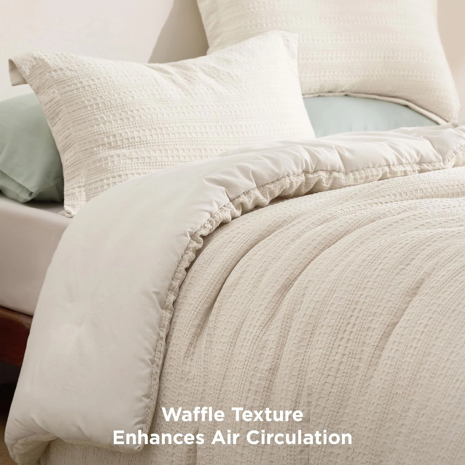 Bedsure Waffle Comforter Set Queen, Soft and Breathable Beige Bedding Comforter Set, 3 Pieces, 1 Waffle Weave Comforter (90"x90") and 2 Pillow Shams (20"x26" 2")