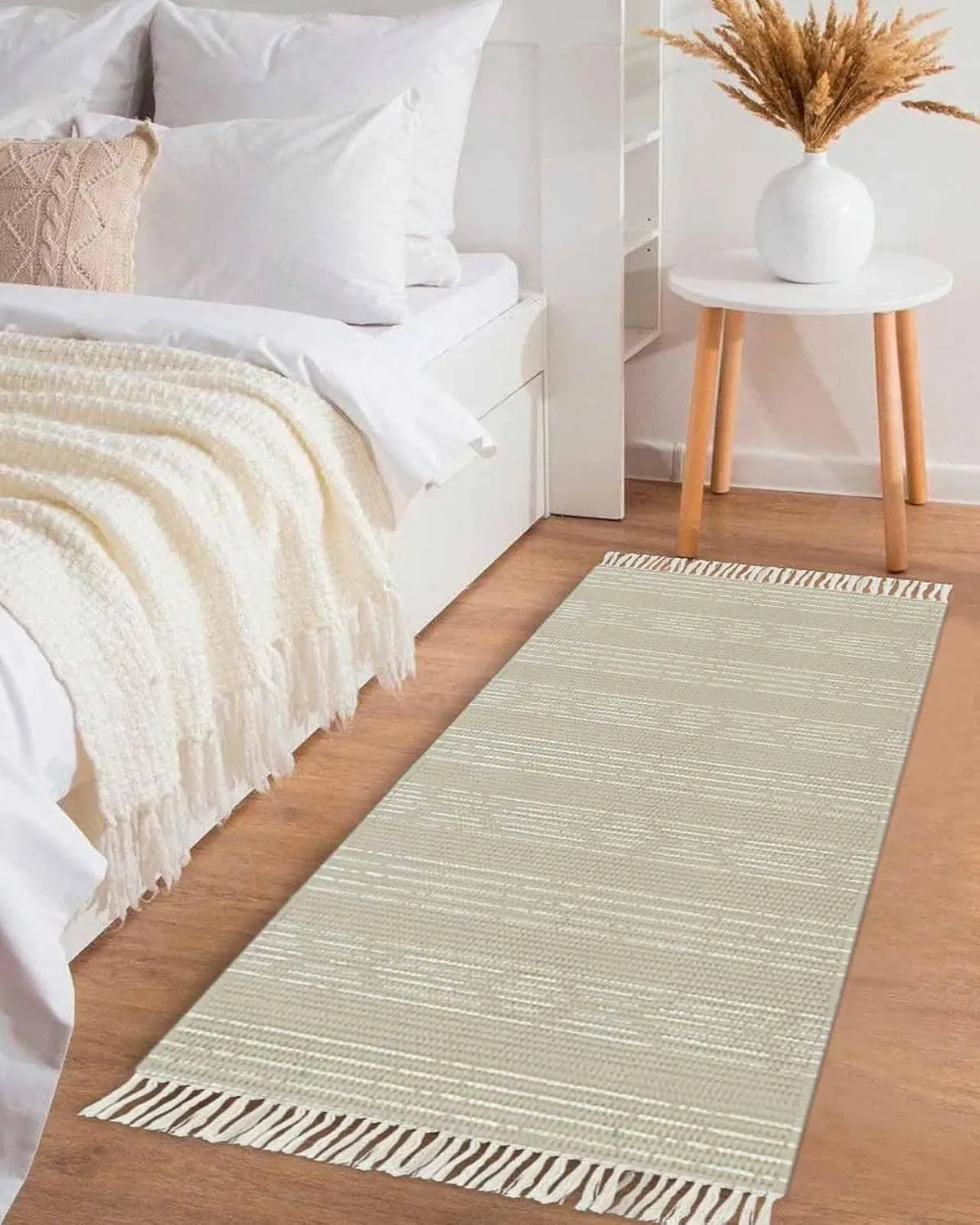 Beige Boho Kitchen Hallway Runner Rug 2X5 Ft Carpet, Washable Woven Throw Carpet with Tassel, Vintage Farmhouse Bohemian Tribe Striped Non-Shedding Entryway Laundry Rugs