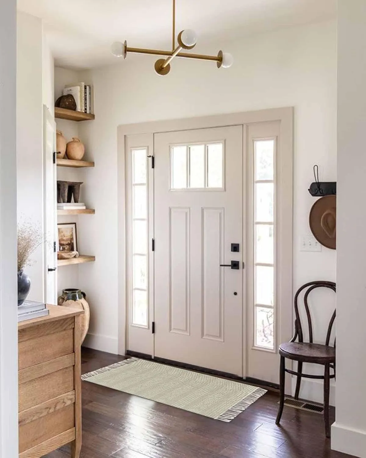Beige Boho Kitchen Hallway Runner Rug 2X5 Ft Carpet, Washable Woven Throw Carpet with Tassel, Vintage Farmhouse Bohemian Tribe Striped Non-Shedding Entryway Laundry Rugs