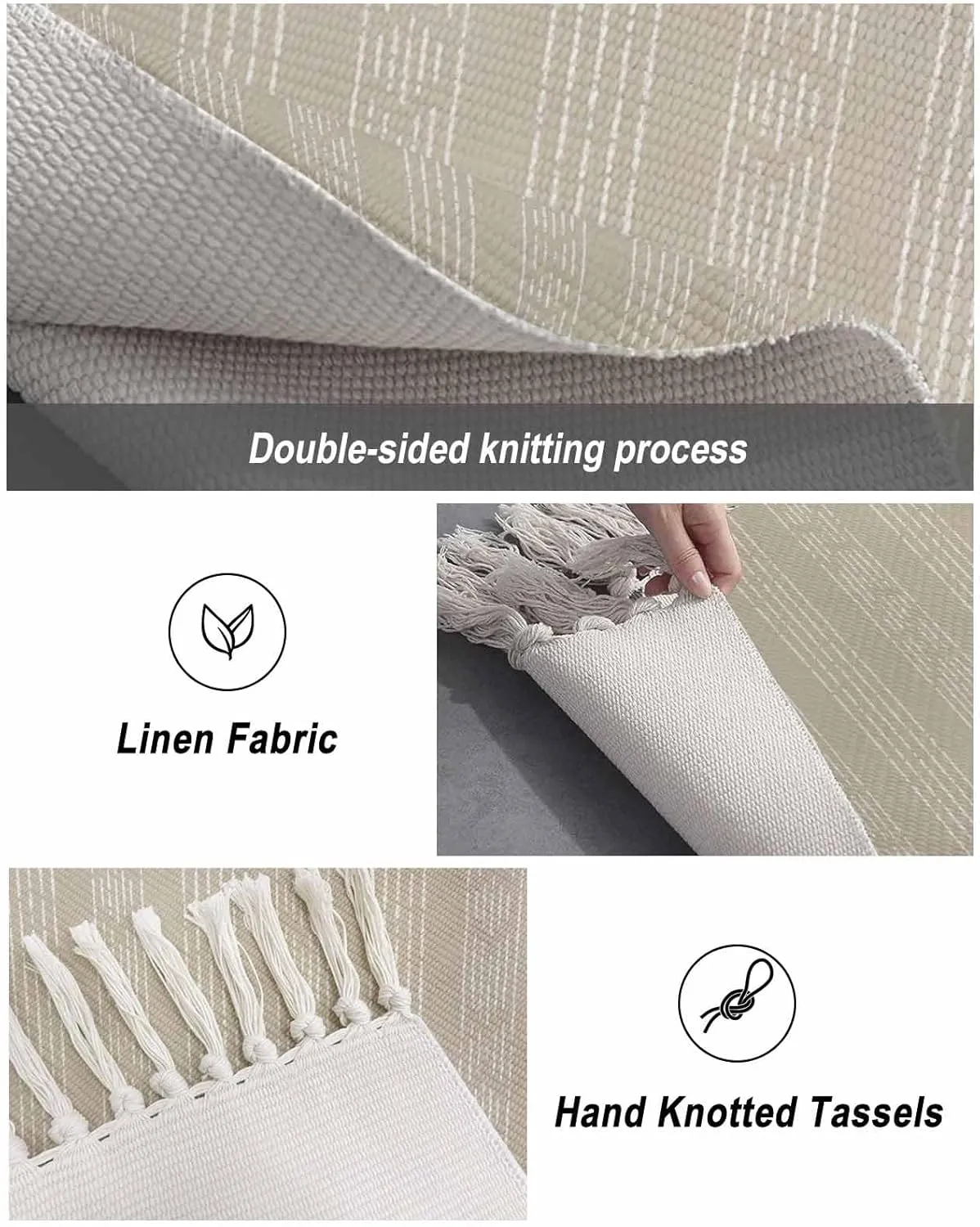 Beige Boho Kitchen Hallway Runner Rug 2X5 Ft Carpet, Washable Woven Throw Carpet with Tassel, Vintage Farmhouse Bohemian Tribe Striped Non-Shedding Entryway Laundry Rugs
