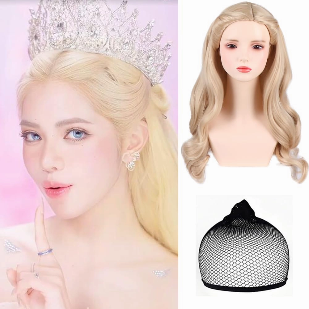 Beige Blonde Wicked Wig Long Loose Natural Wavy Good Witch Princess Wizard Cosplay Wigs for Women