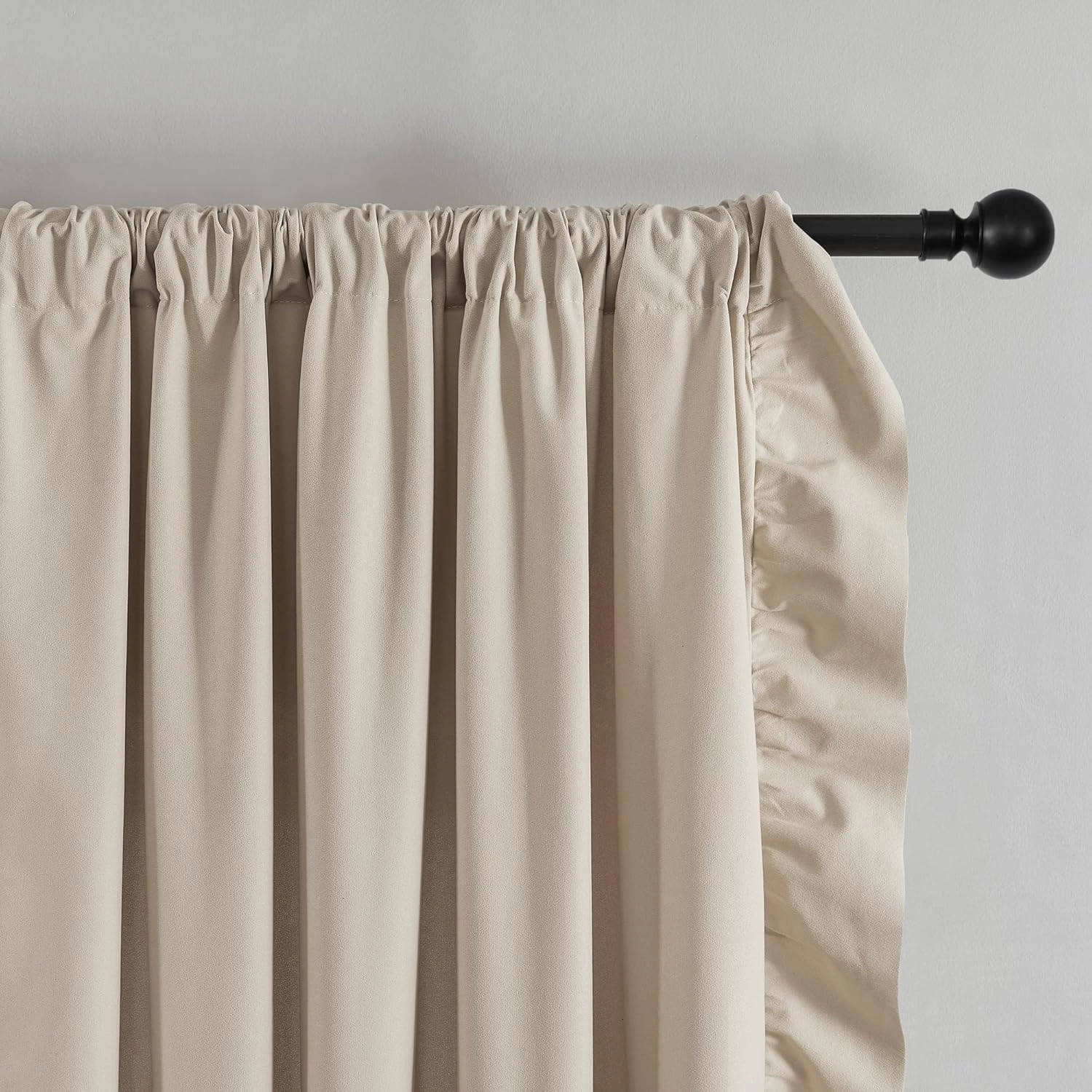 Beige Ruffle Curtains 84 Inches Long 2 Panels Suede Fabric Light Tan Farmhouse Curtains for Living Room Bedroom Rod Pocket Light Filtering Shabby Chic Window Curtains for Girls Nursery Room, 52x84