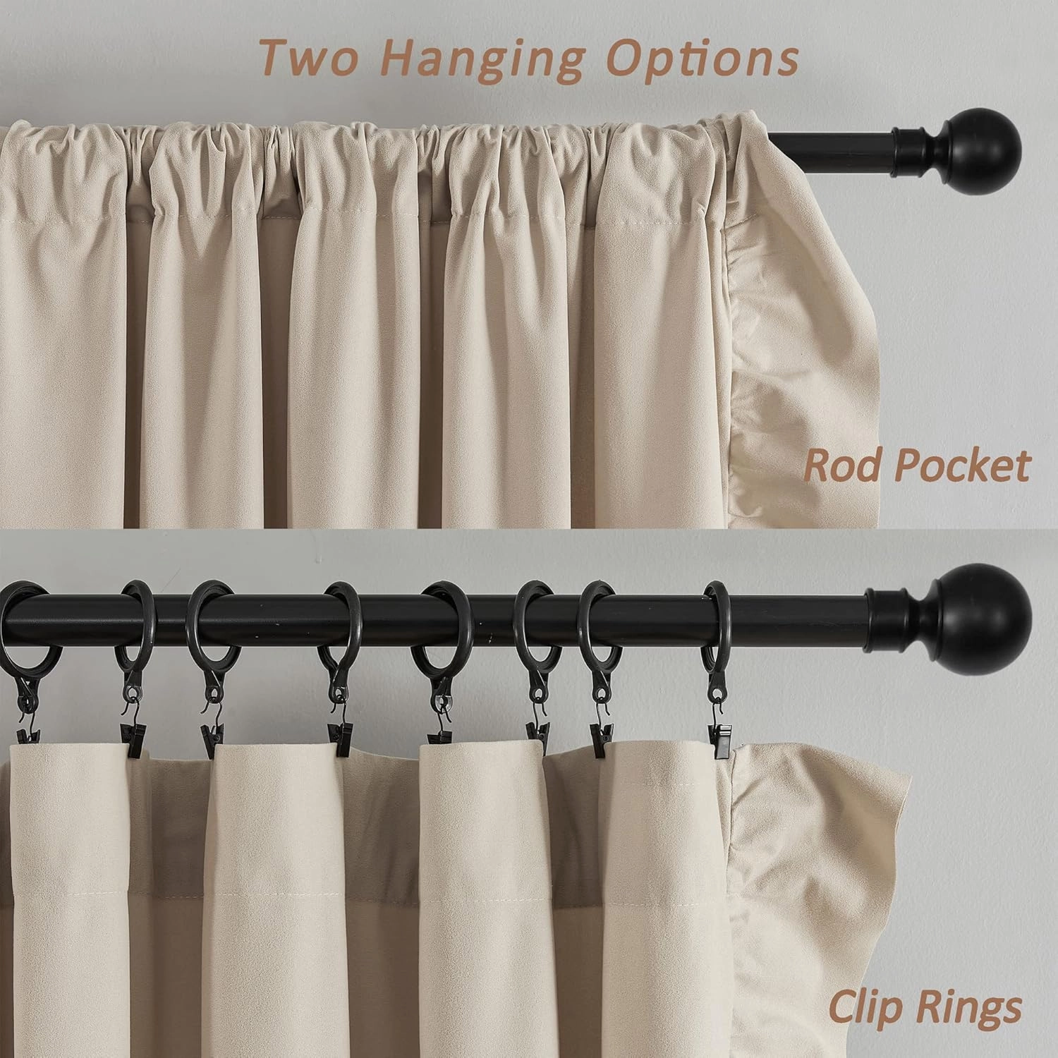 Beige Ruffle Curtains 84 Inches Long 2 Panels Suede Fabric Light Tan Farmhouse Curtains for Living Room Bedroom Rod Pocket Light Filtering Shabby Chic Window Curtains for Girls Nursery Room, 52x84