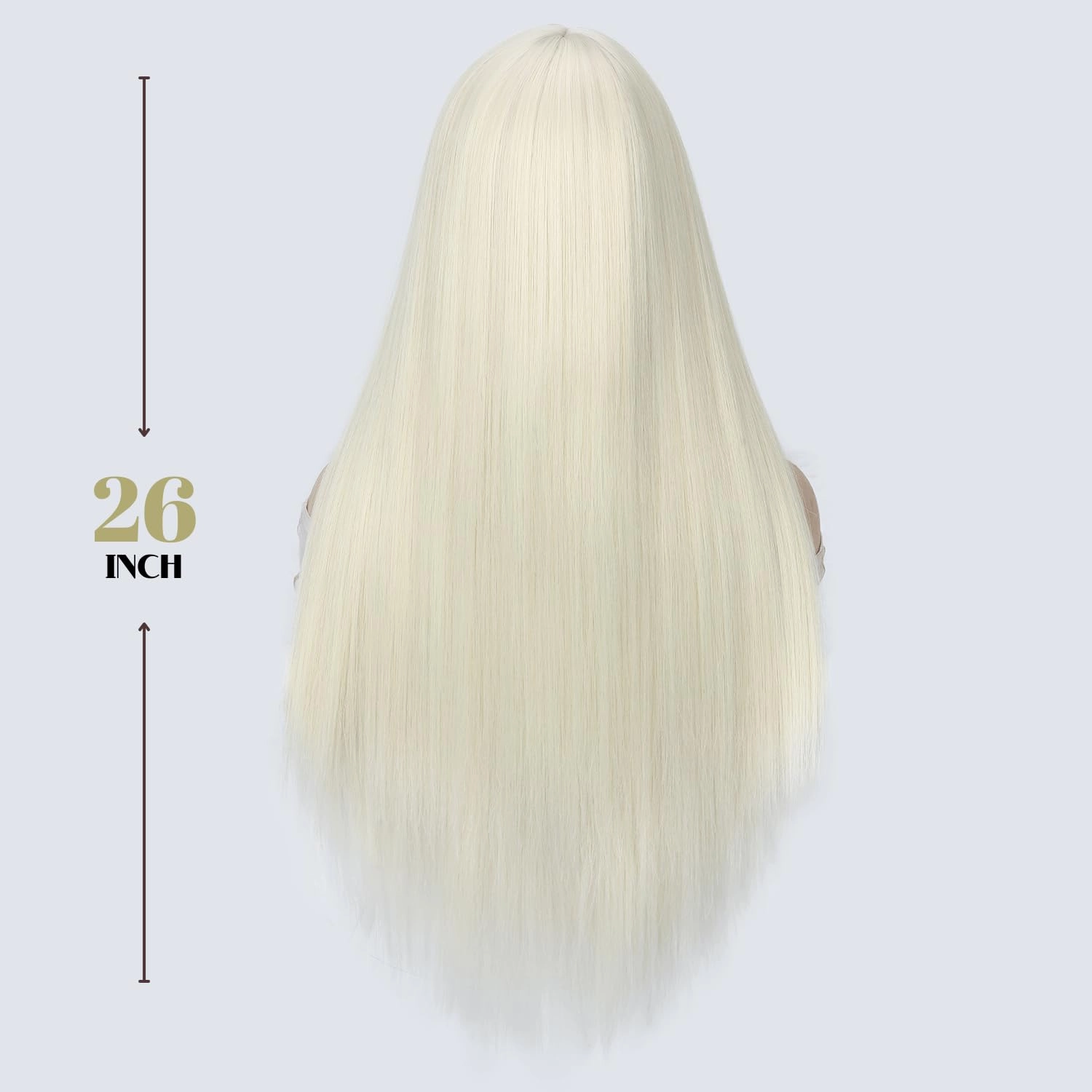 Beige Wig with Bangs Long Straight Wig with Blunt Bangs for Women 26 Inch Synthetic Light Beige Blonde Wig with Layered Ends for Cosplay Halloween Party Daily Use