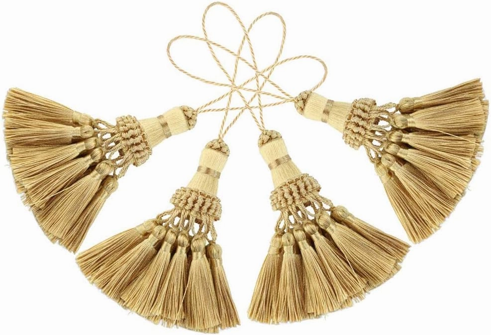 BEL AVENIR Set of 4 Tassel for Craft Elegant Polyester Tassels for Pillow Key Tassel DIY Accessories for Curtain and Home Decor- Golden