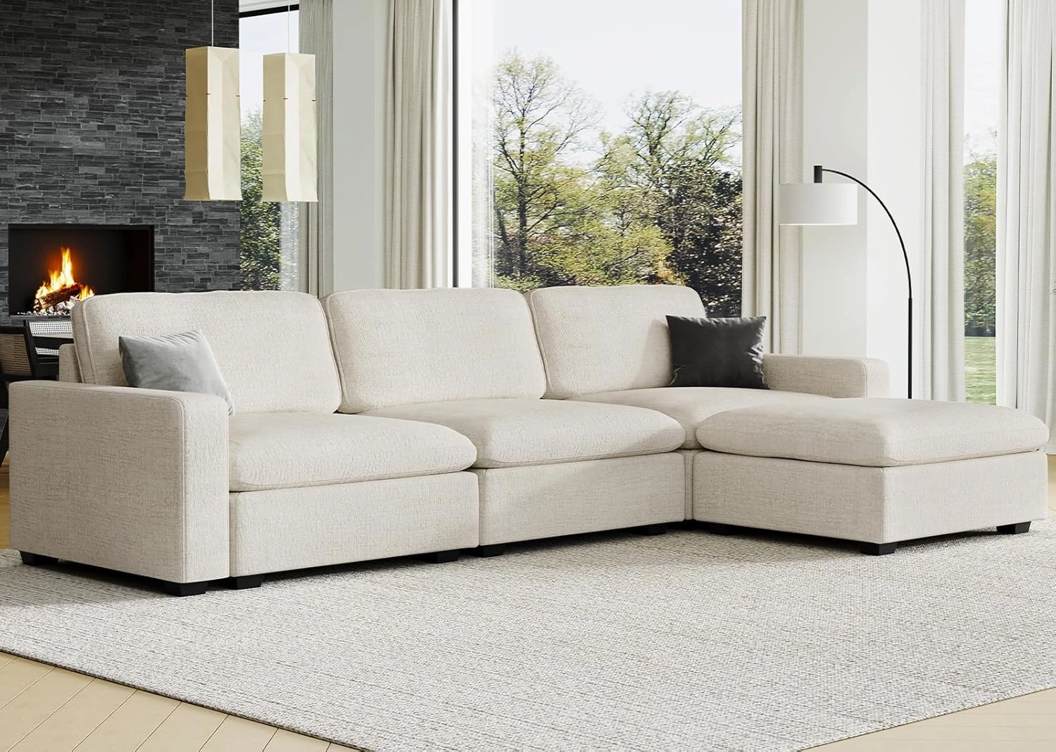 Belffin Large Modular Sectional Sofa with Storage L Shaped Couch with Reversible Chaises 4 Seats Chenille Cloud Couch for Living Room Beige