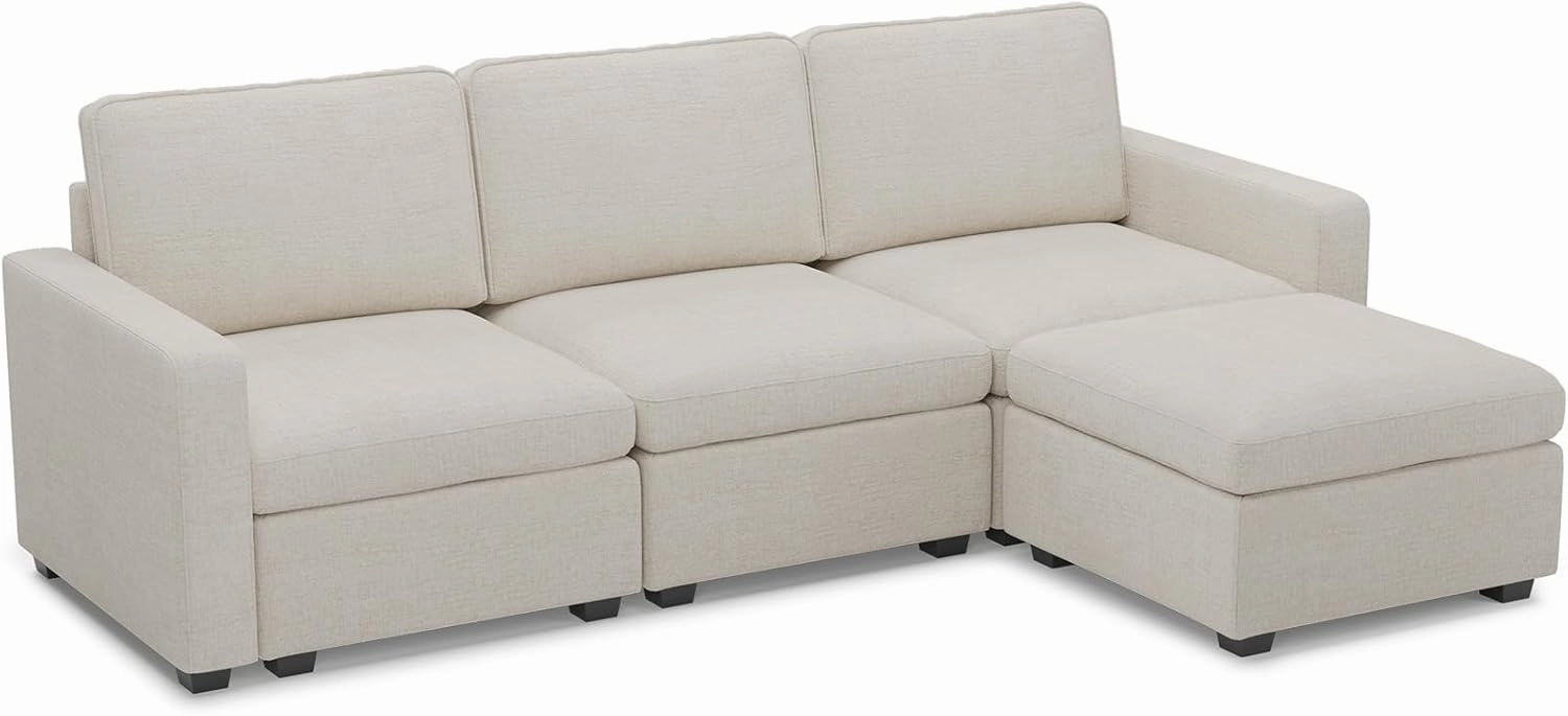 Belffin Large Modular Sectional Sofa with Storage L Shaped Couch with Reversible Chaises 4 Seats Chenille Cloud Couch for Living Room Beige