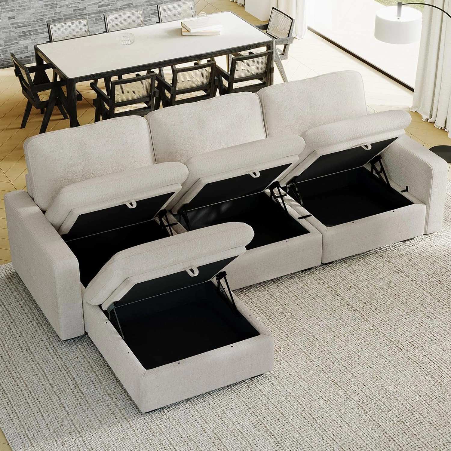 Belffin Large Modular Sectional Sofa with Storage L Shaped Couch with Reversible Chaises 4 Seats Chenille Cloud Couch for Living Room Beige