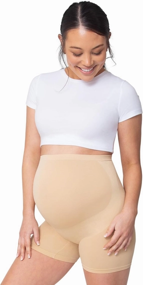 BELLY BANDIT BASICS Maternity Support Shorts – Over-Belly Pregnancy Shapewear for Gentle Compression & Back Support – Seamless, Breathable, and Comfortable Pregnancy Shorts, Nude - Medium