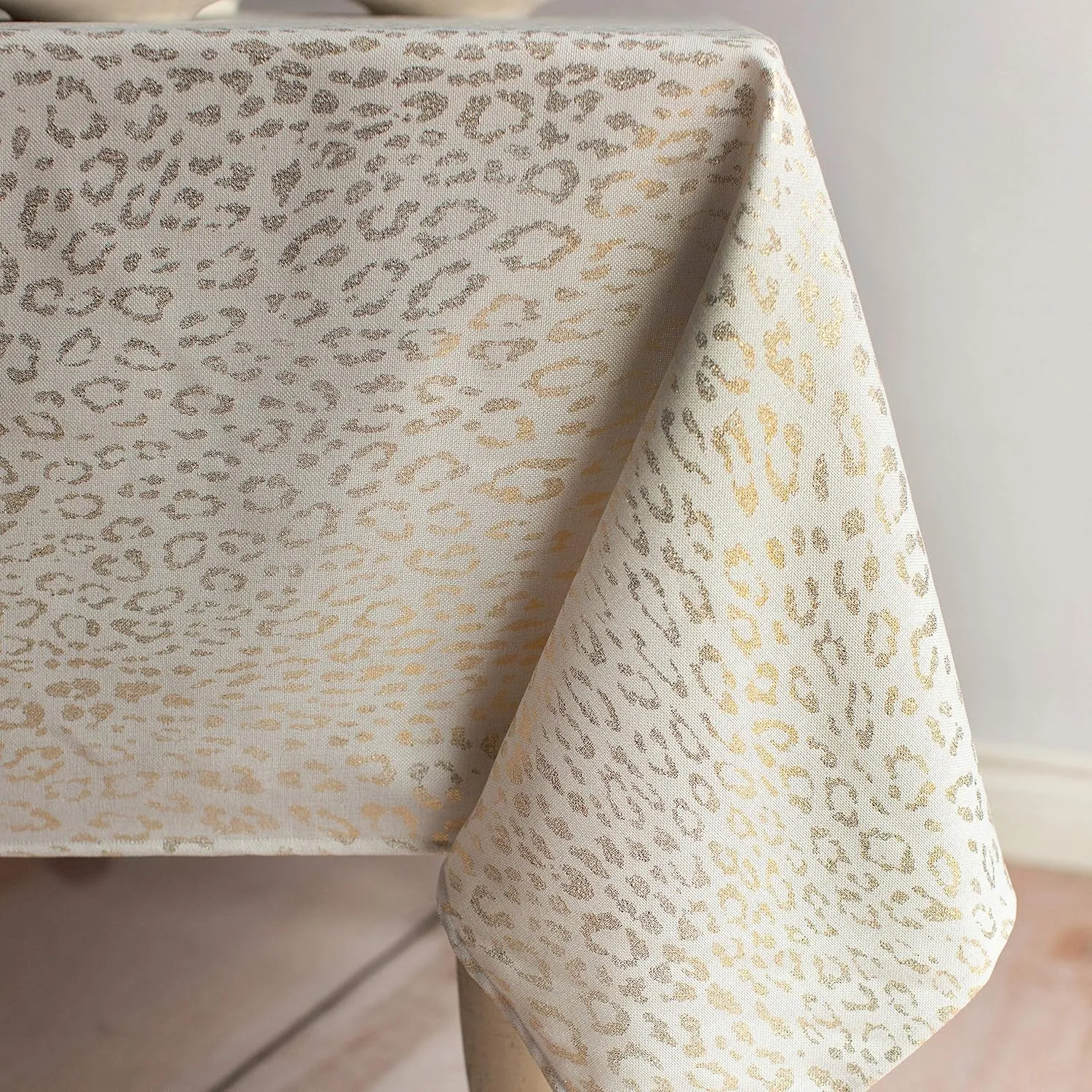 Benson Mills Tamali Leopard Tablecloth, 60X104, Ivory/Gold