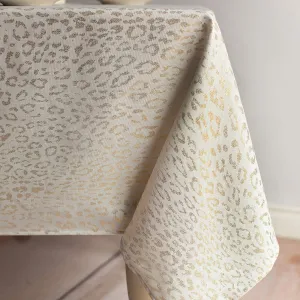 Benson Mills Tamali Leopard Tablecloth, 60X104, Ivory/Gold