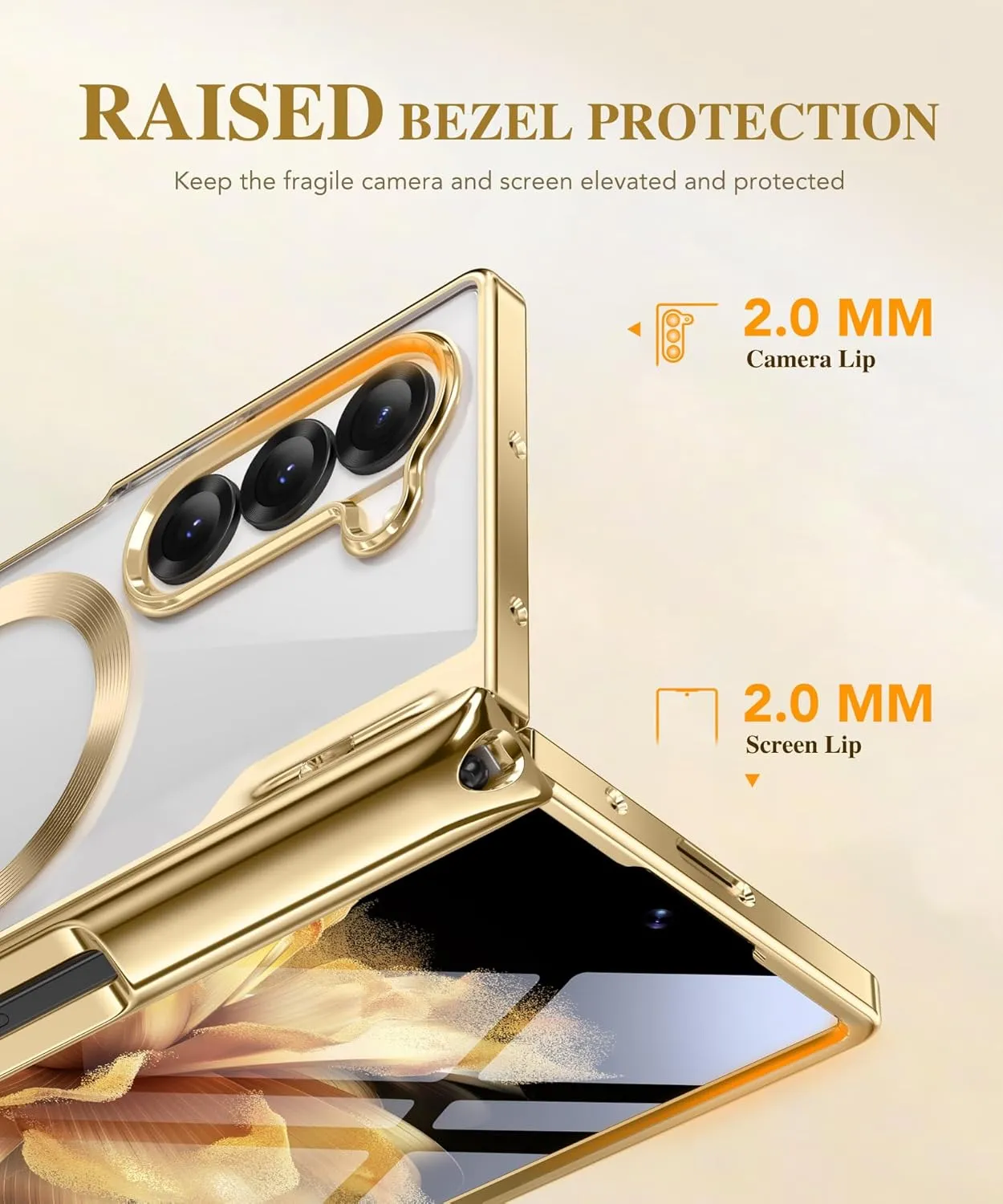 BERFY Upgraded Magnetic for Z Fold 6 Case with S Pen Holder, Compatible with Magsafe,[Built-in Screen Protector & Hinge Protection] Full-Body Plating Slim Phone Case for Samsung Galaxy Z Fold 6, Gold