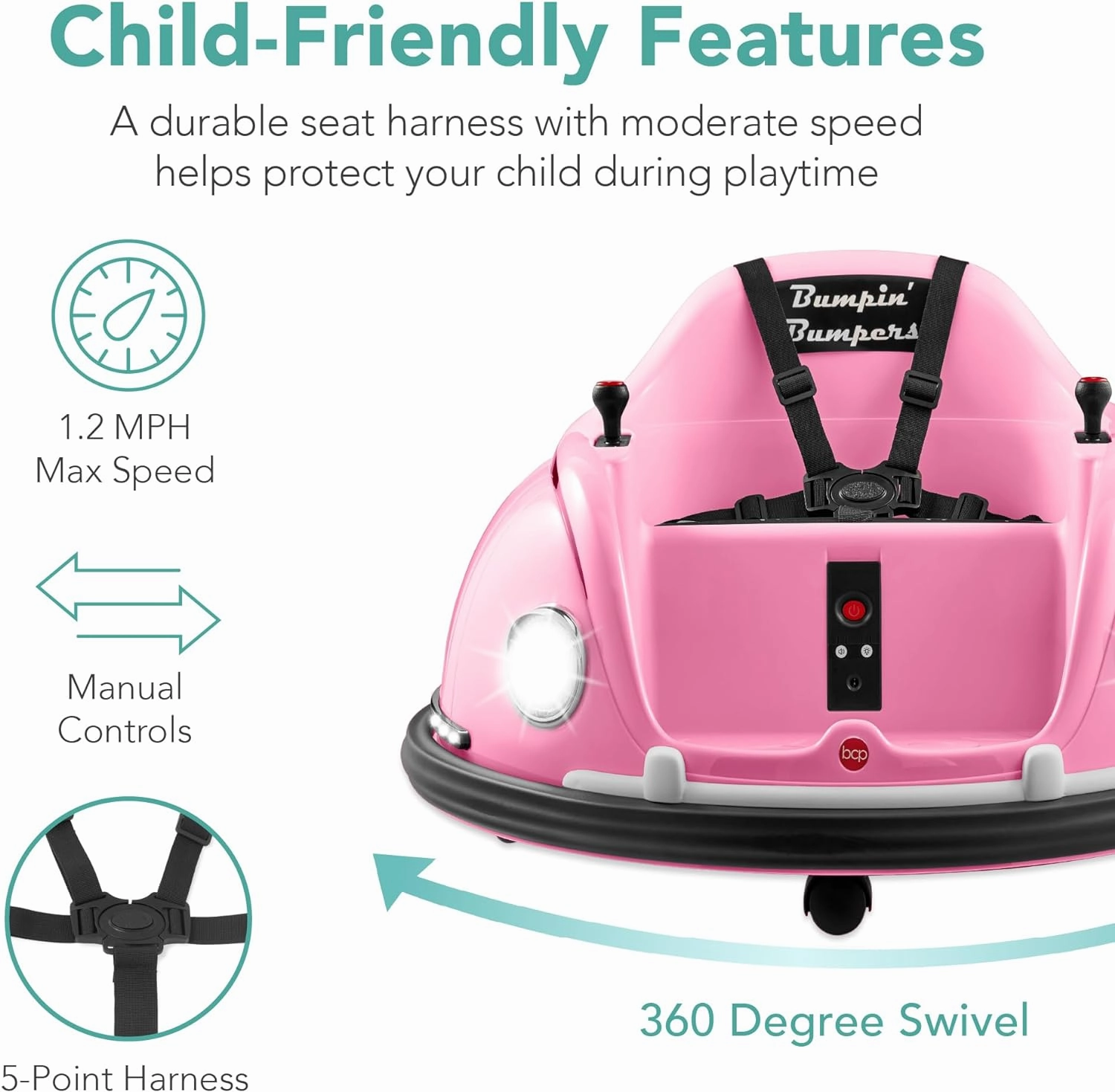 Best Choice Products 6V Electric Kids Ride On Bumpin Bumper Car, 1.5 - 6 Years Old, Parent Remote Control, 360 Degree Spin, Lights, Sounds - Pink