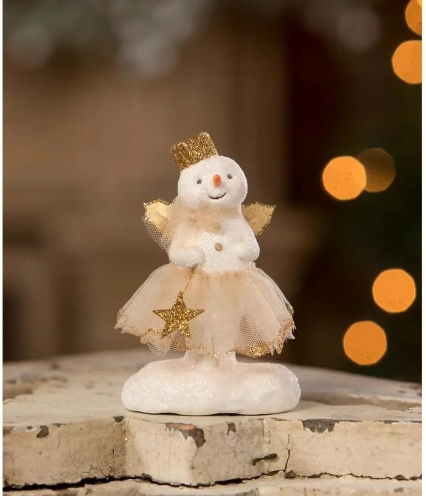 Bethany Lowe 4.5" Raggedy Pants Snowman Angel with Gold Wings Christmas Winter Figure